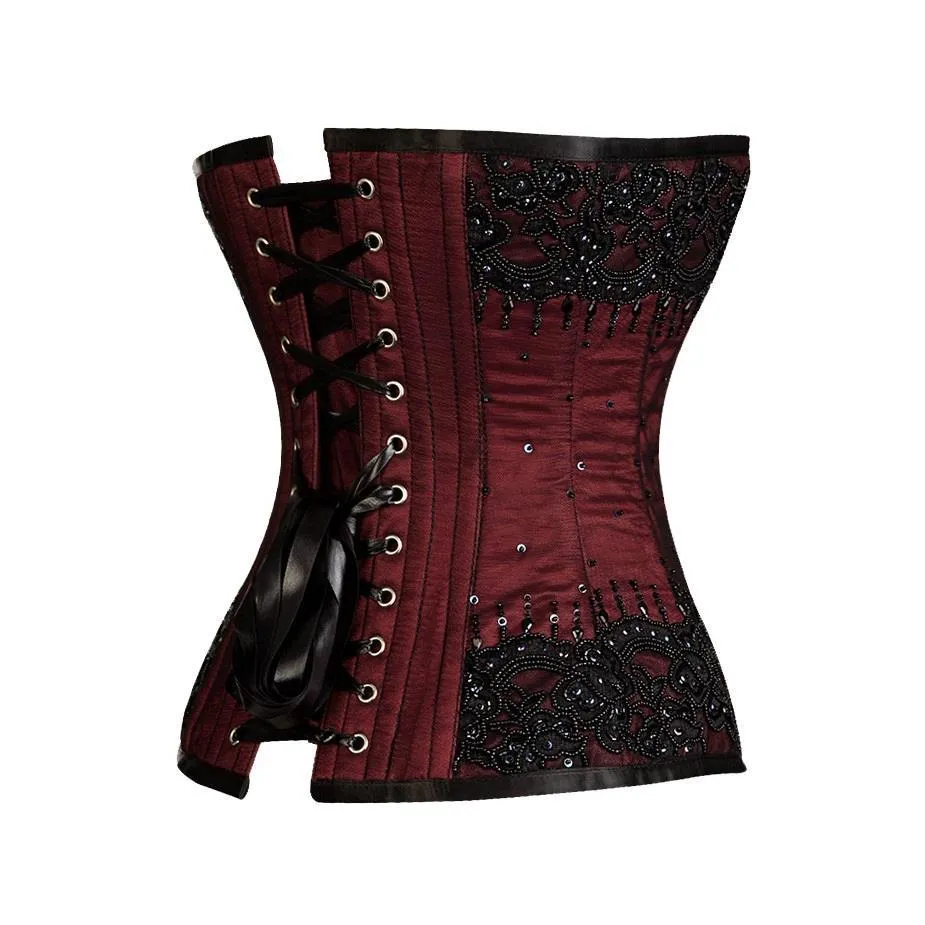 Caritta Maroon Satin Overbust Couture Corset