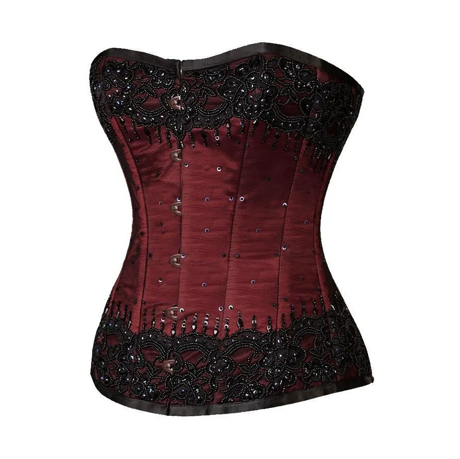 Caritta Maroon Satin Overbust Couture Corset