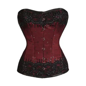 Caritta Maroon Satin Overbust Couture Corset
