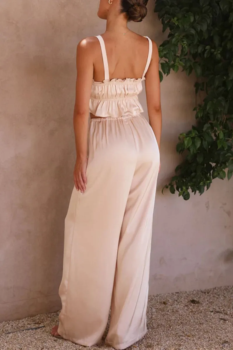 Celebrities Elegant Solid Flounce Square Collar Sleeveless Two Pieces(6 Colors)
