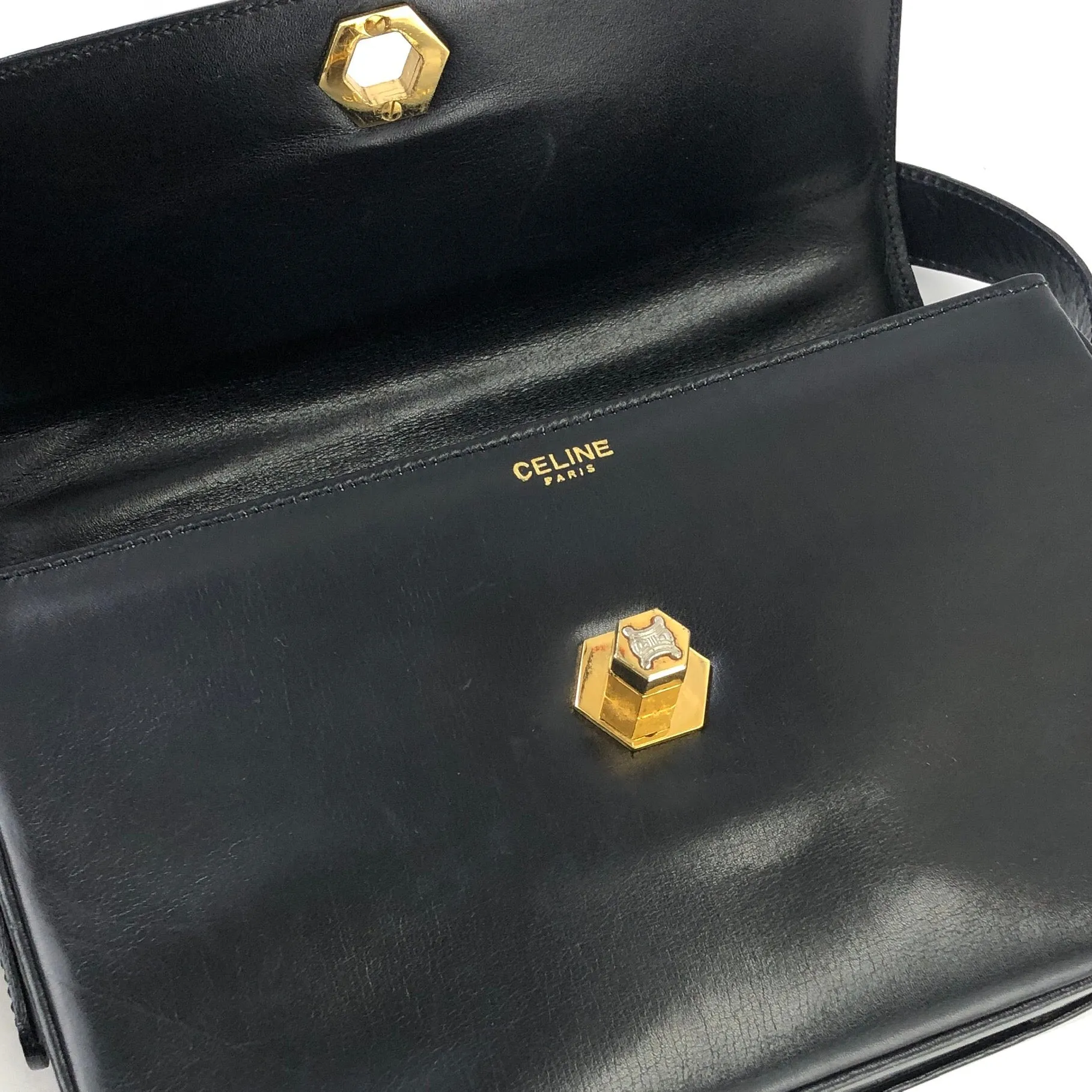 CELINE Blason Triomphe Turn lock Crossbody Shoulderbag Black Vintage Old CELINE pcmwku