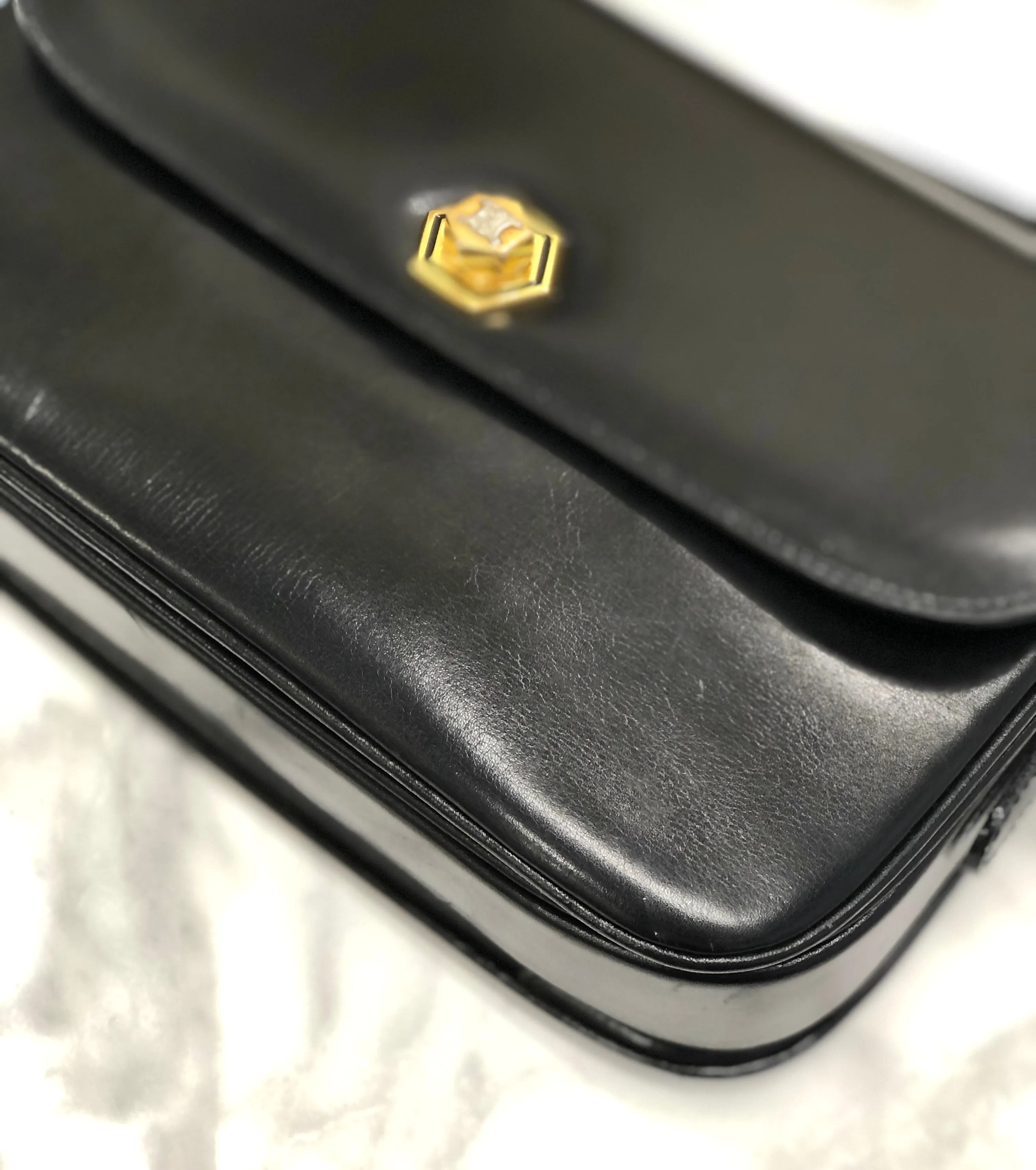 CELINE Blason Triomphe Turn lock Crossbody Shoulderbag Black Vintage Old CELINE pcmwku