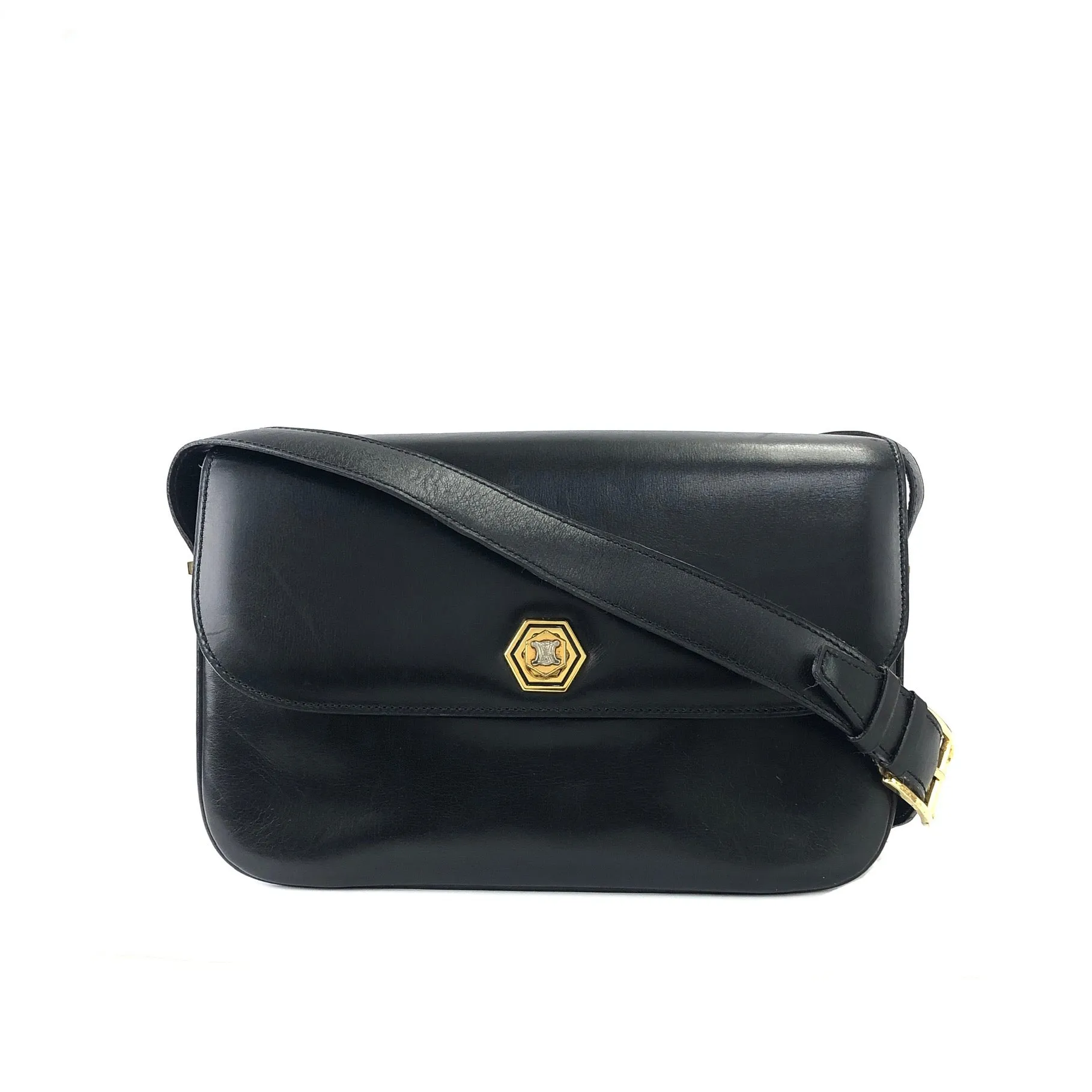 CELINE Blason Triomphe Turn lock Crossbody Shoulderbag Black Vintage Old CELINE pcmwku