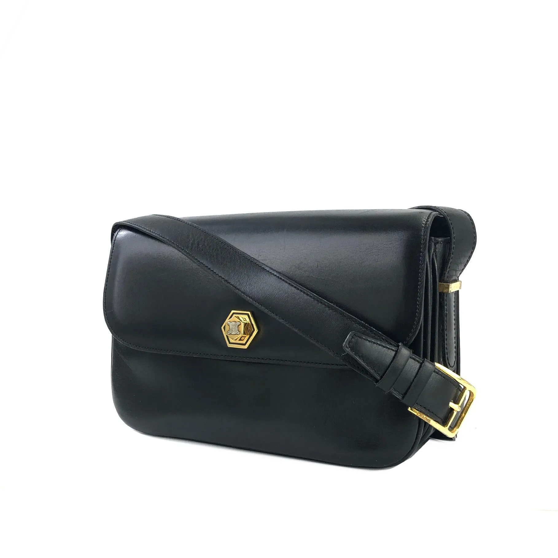 CELINE Blason Triomphe Turn lock Crossbody Shoulderbag Black Vintage Old CELINE pcmwku