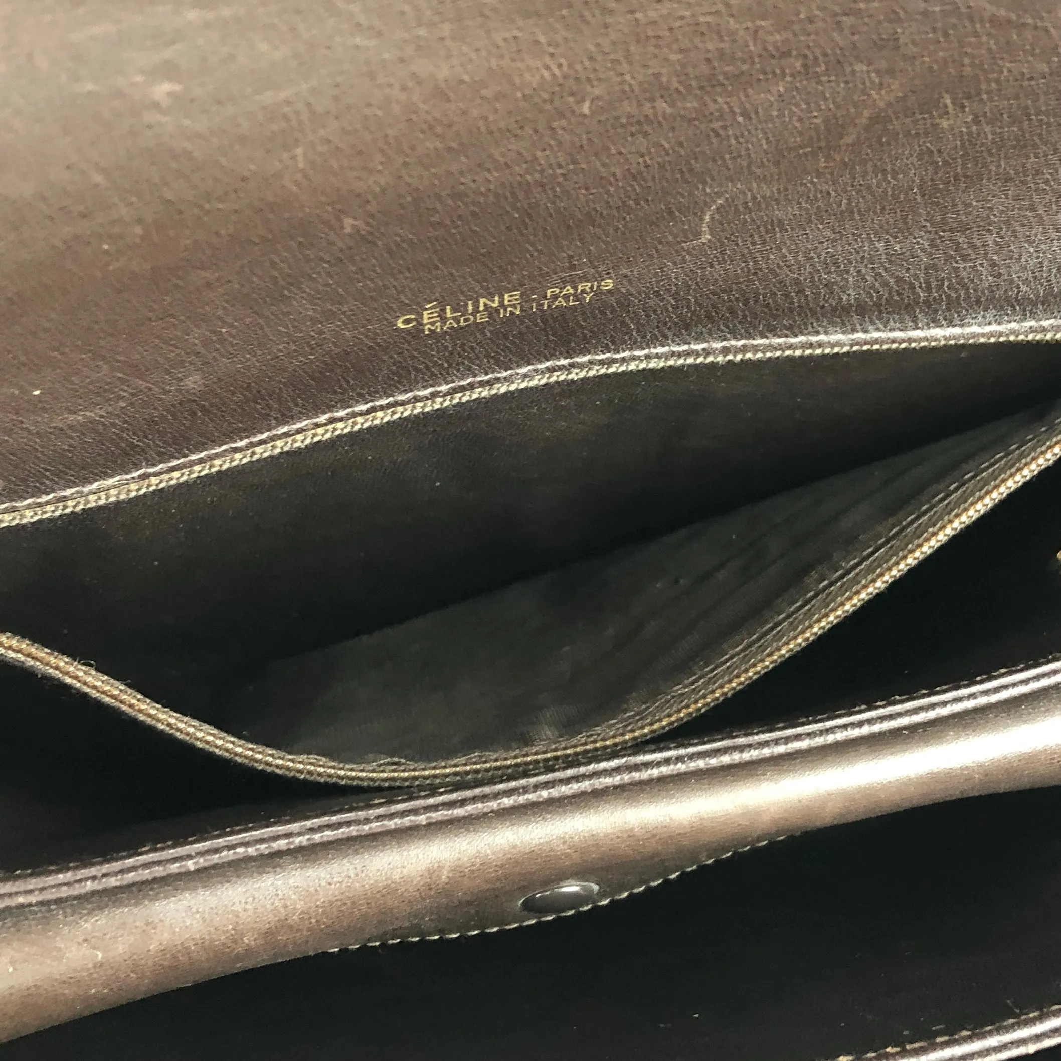 CELINE C Macadam Horse carriage Jacquard Shoulder bag Brown Vintage Old CELINE 5chm38