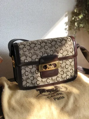 CELINE C Macadam Horse carriage Jacquard Shoulder bag Brown Vintage Old CELINE 5chm38