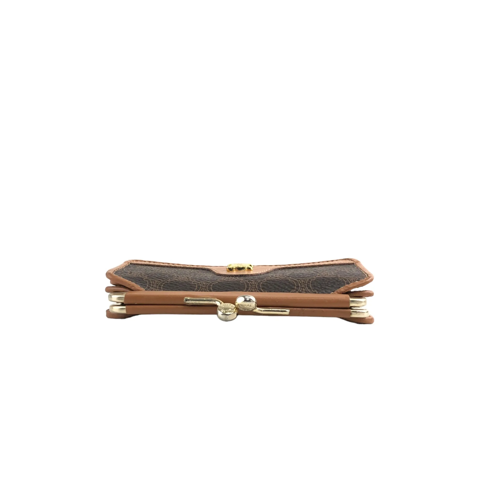 CELINE Macadam Blason Metal Clasp Trifold Wallet Brown Vintage jcbywy