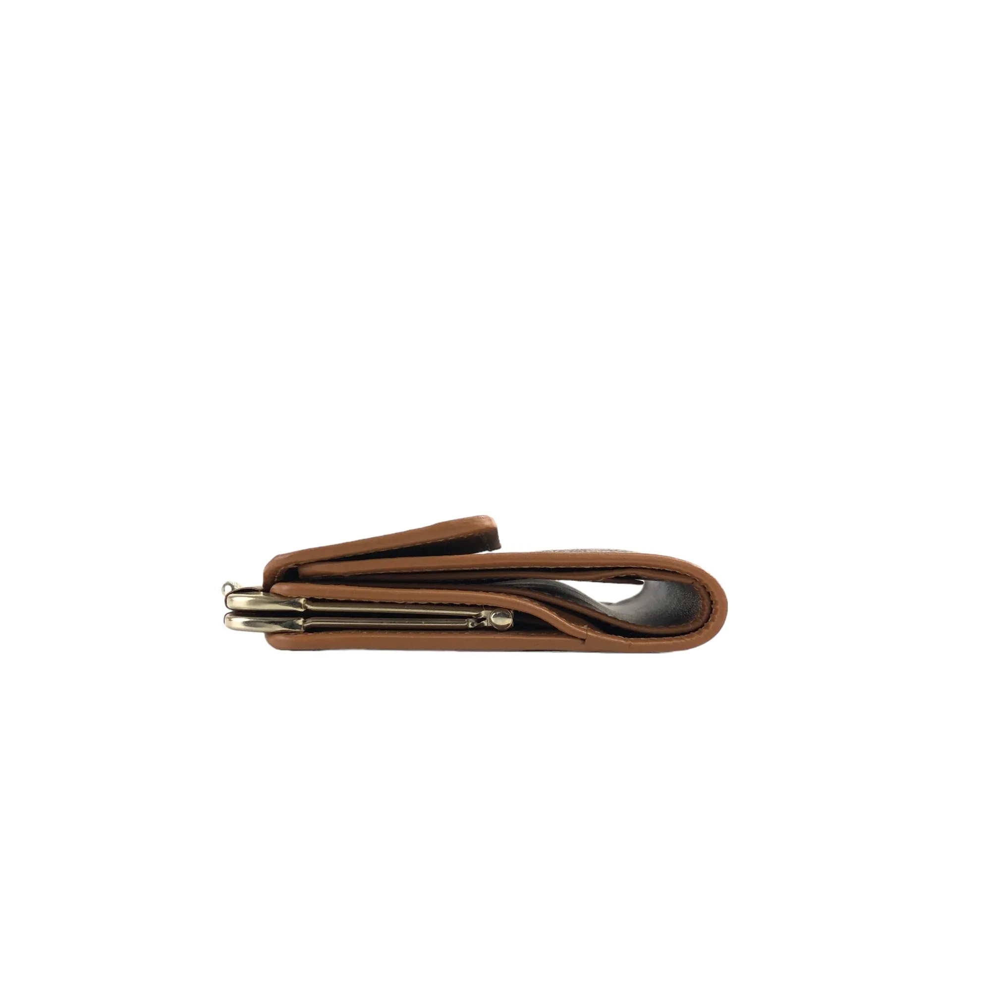 CELINE Macadam Blason Metal Clasp Trifold Wallet Brown Vintage jcbywy