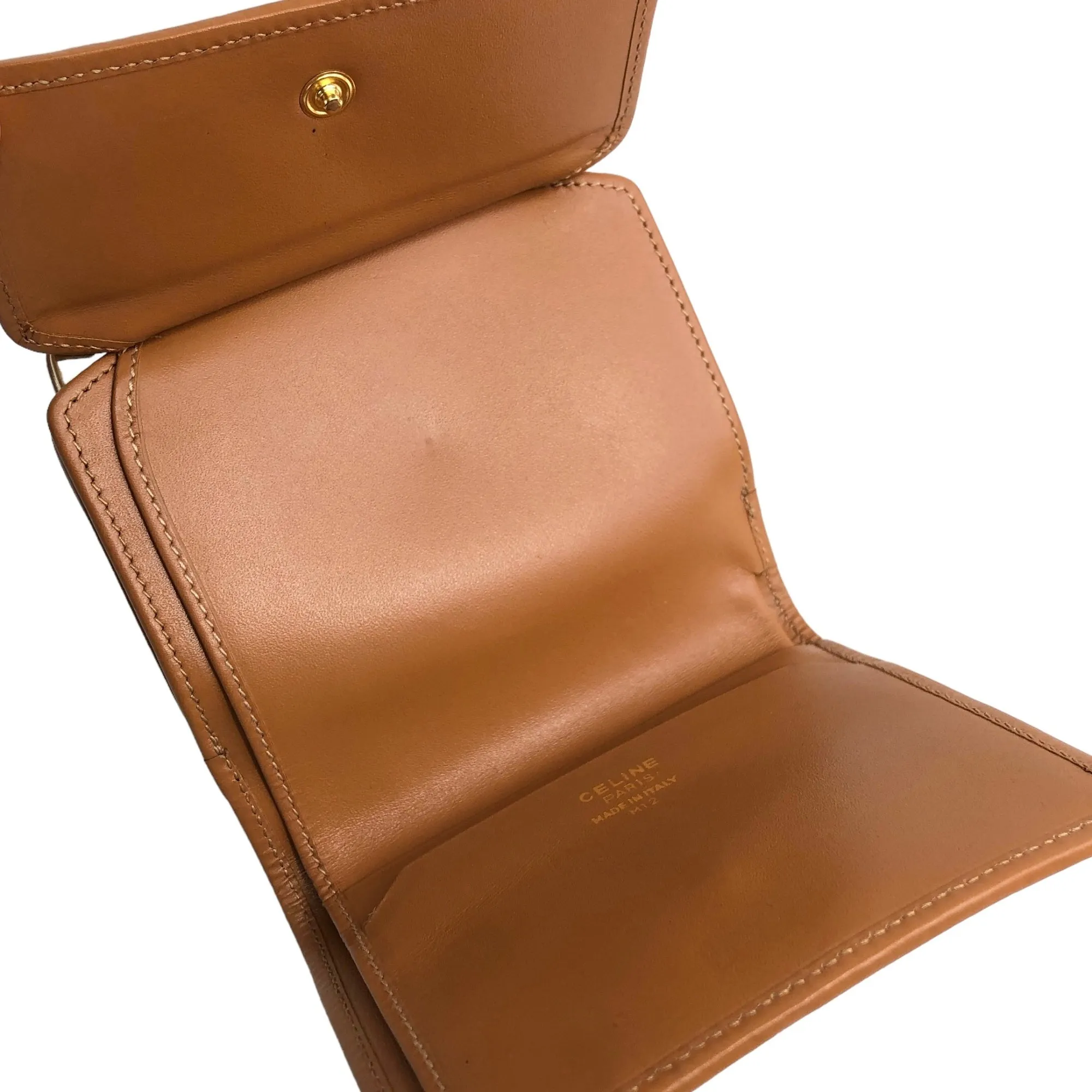 CELINE Macadam Blason Metal Clasp Trifold Wallet Brown Vintage jcbywy