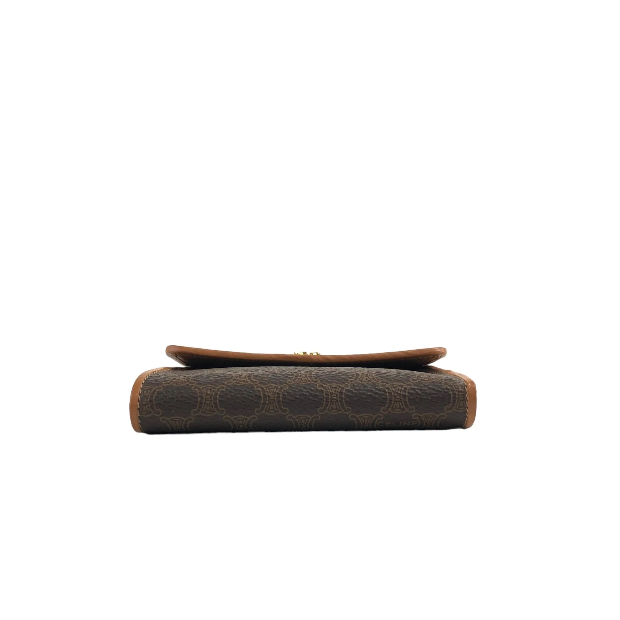 CELINE Macadam Blason Metal Clasp Trifold Wallet Brown Vintage jcbywy