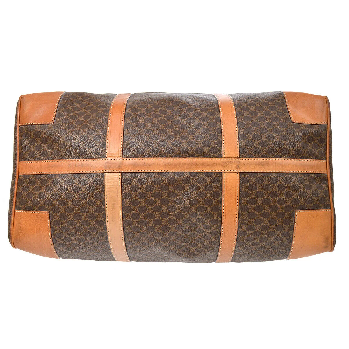 CELINE Macadam Boston Hand Bag M12 Purse Brown PVC Leather Vintage Italy 37831