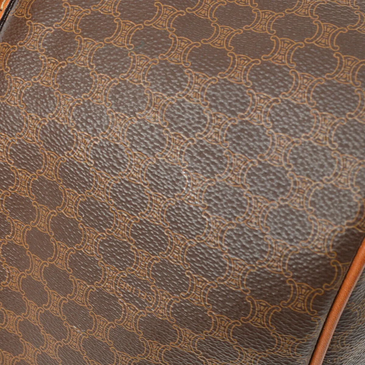 CELINE Macadam Boston Hand Bag M12 Purse Brown PVC Leather Vintage Italy 37831