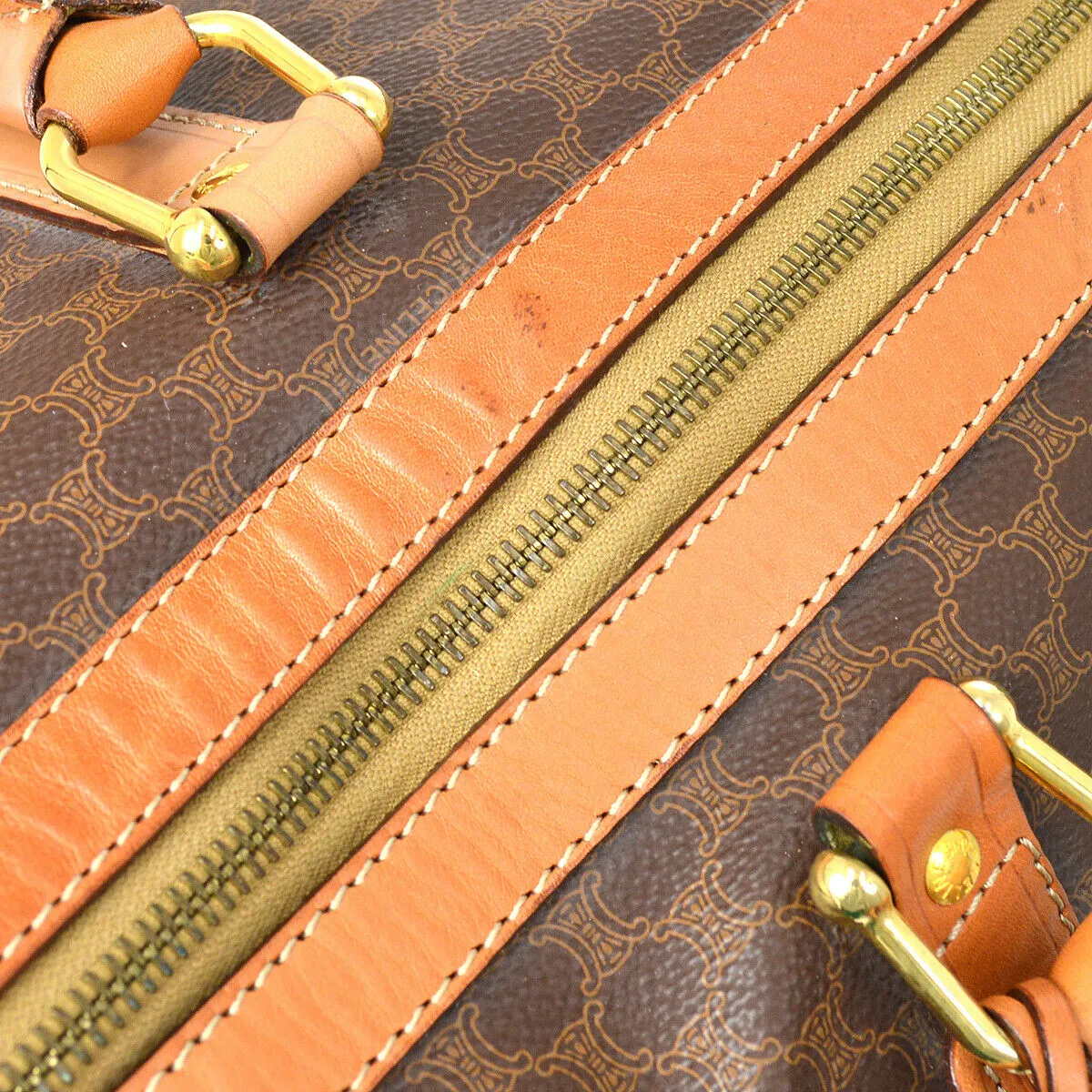 CELINE Macadam Boston Hand Bag M12 Purse Brown PVC Leather Vintage Italy 37831