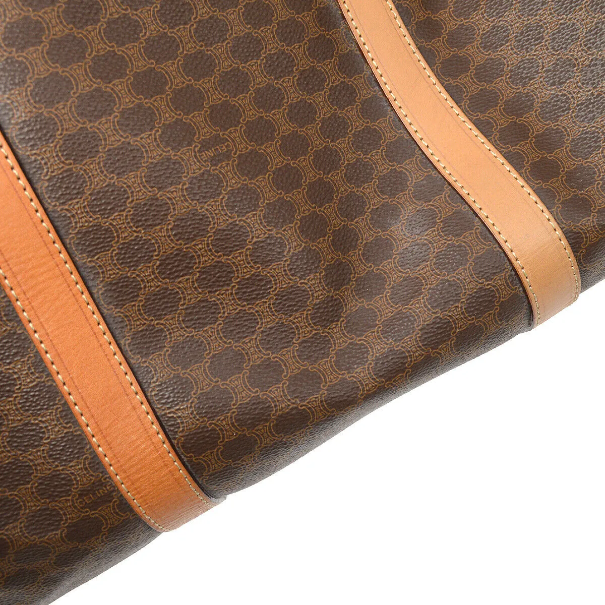 CELINE Macadam Boston Hand Bag M12 Purse Brown PVC Leather Vintage Italy 37831