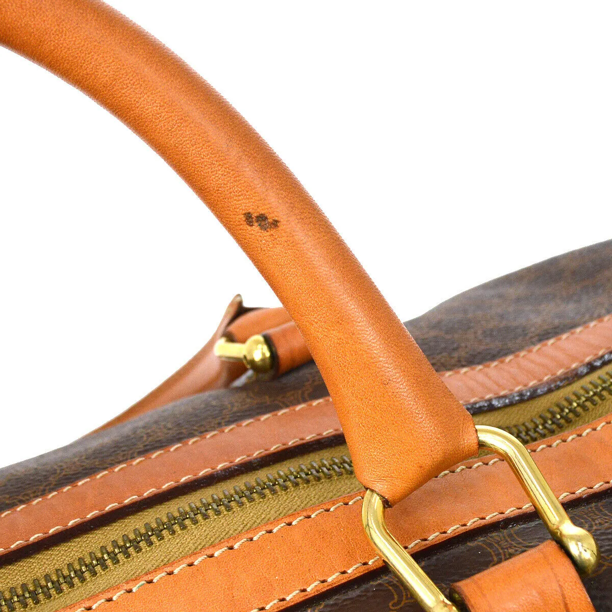 CELINE Macadam Boston Hand Bag M12 Purse Brown PVC Leather Vintage Italy 37831