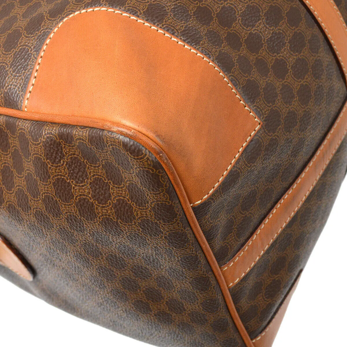 CELINE Macadam Boston Hand Bag M12 Purse Brown PVC Leather Vintage Italy 37831