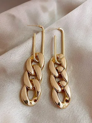 Chain Design Drop Earrings - Gold - FD ⚡