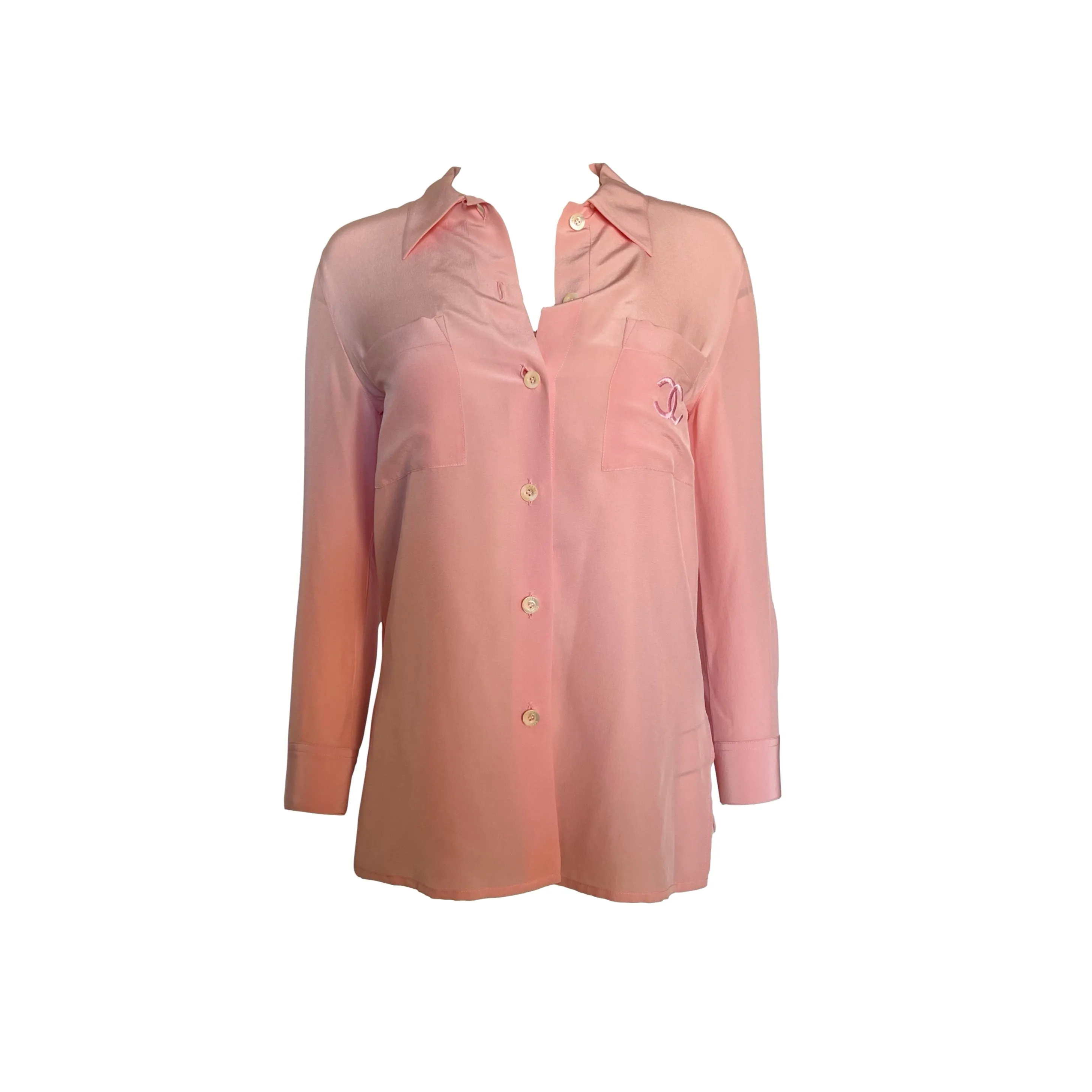 Chanel Rose Pink Pocket Logo Button Down