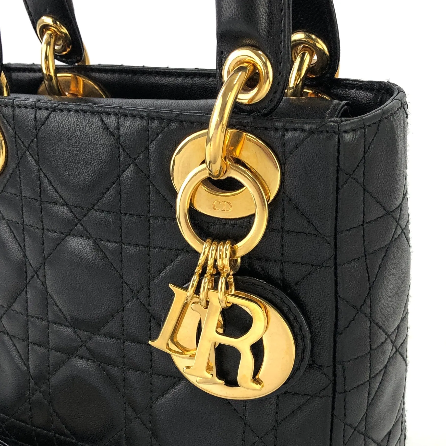 Christian Dior Cannage Lady dior Leather Small Handbag Shoulder bag Black 7tgg5g