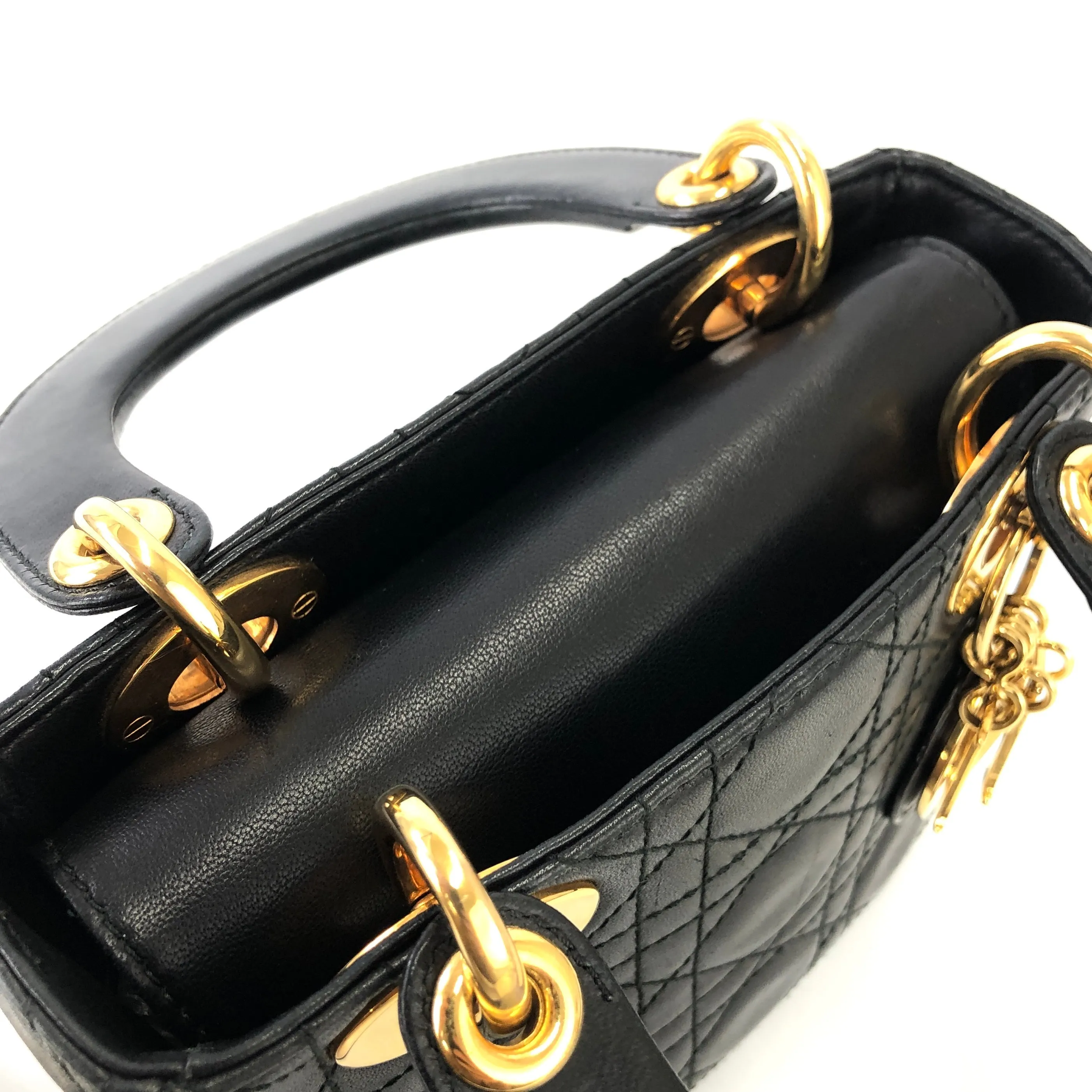 Christian Dior Cannage Lady dior Leather Small Handbag Shoulder bag Black 7tgg5g