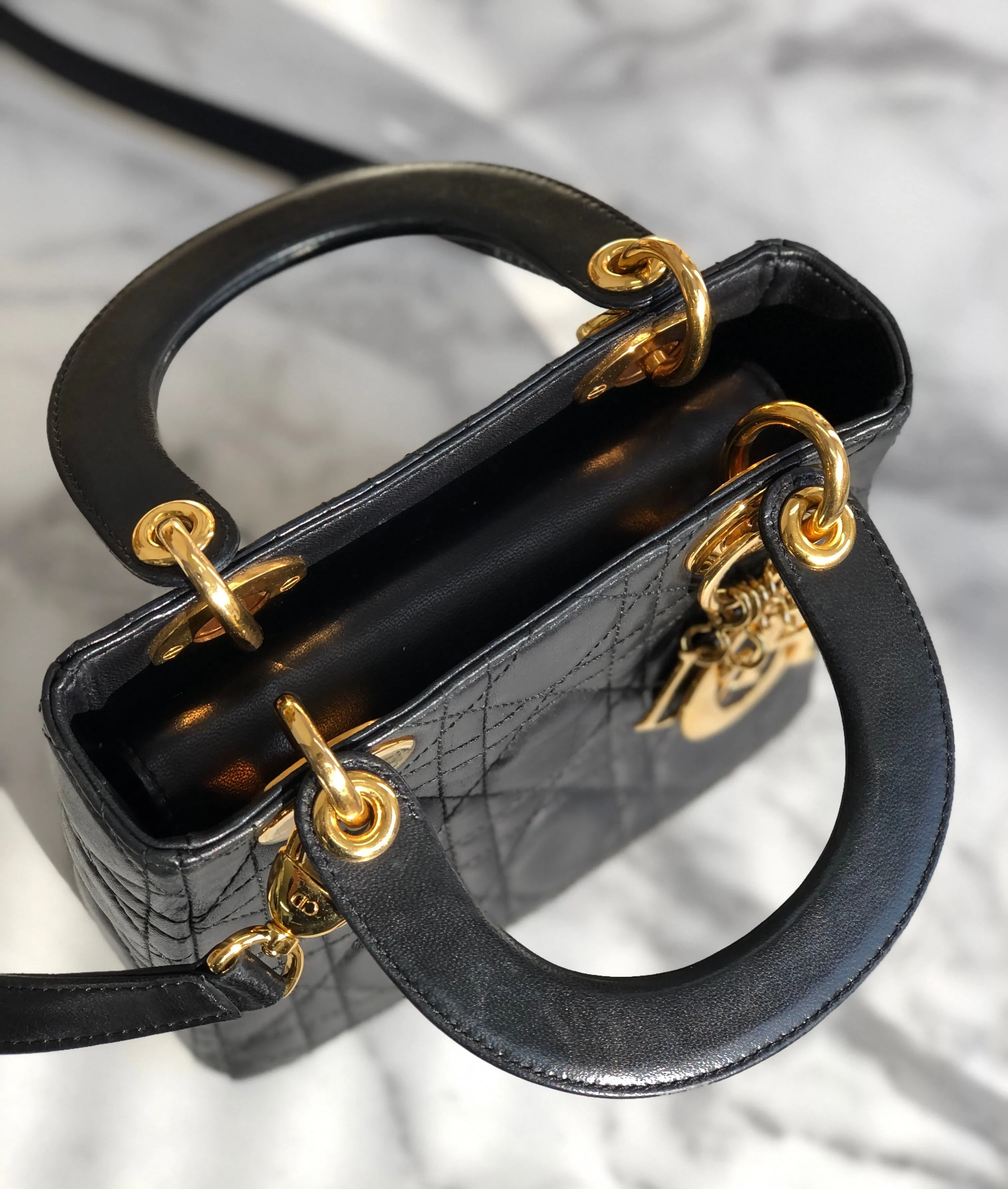 Christian Dior Cannage Lady dior Leather Small Handbag Shoulder bag Black 7tgg5g
