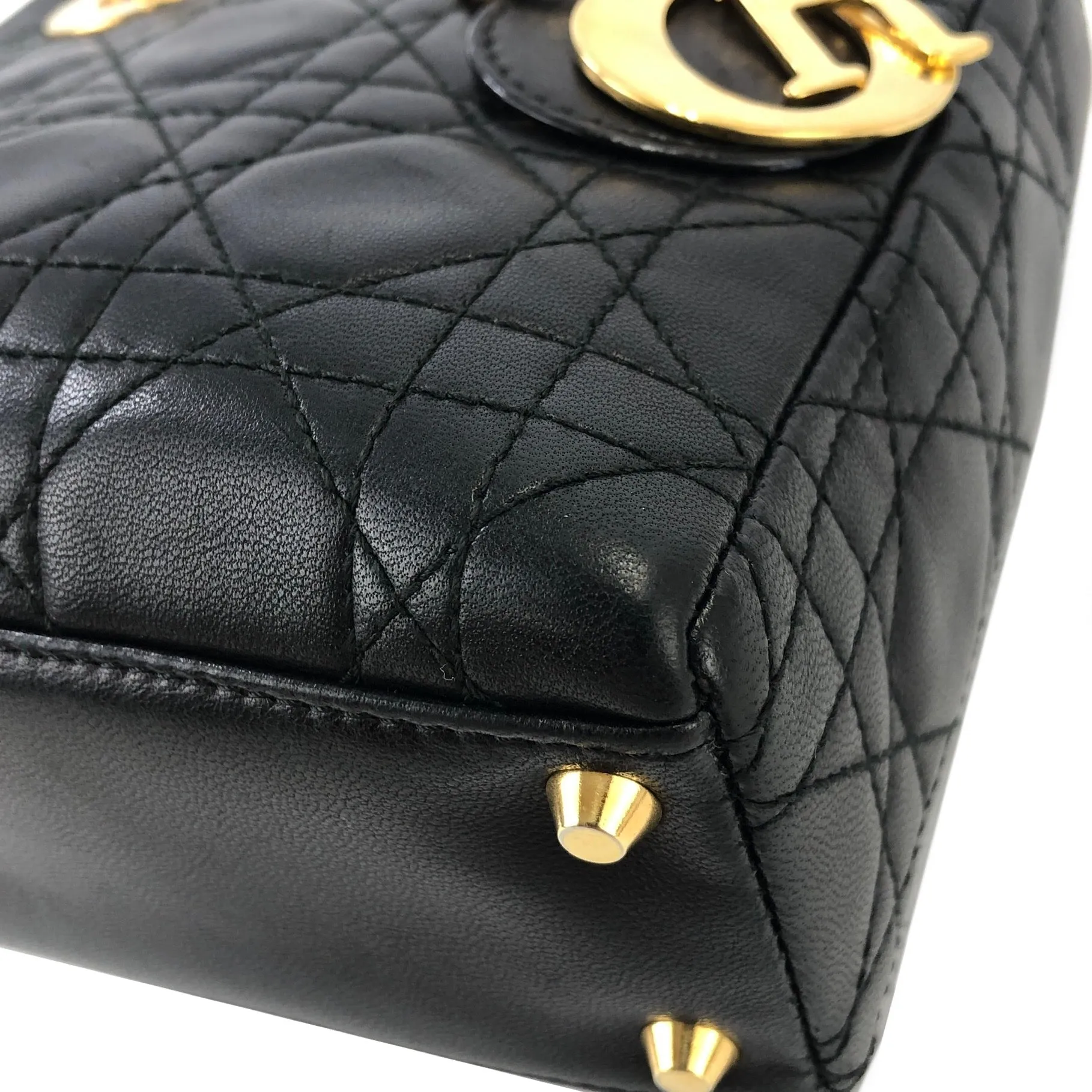Christian Dior Cannage Lady dior Leather Small Handbag Shoulder bag Black 7tgg5g