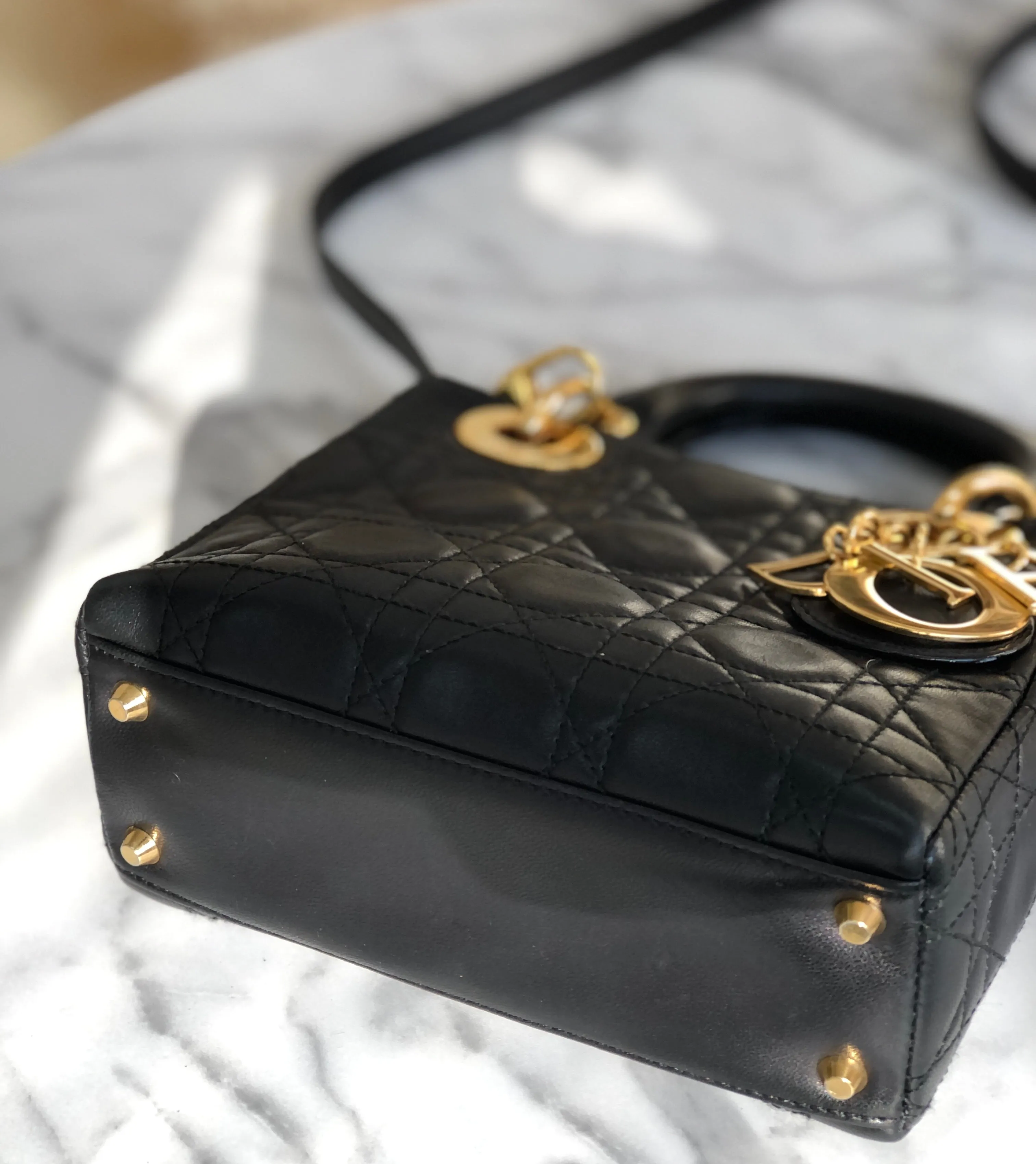 Christian Dior Cannage Lady dior Leather Small Handbag Shoulder bag Black 7tgg5g