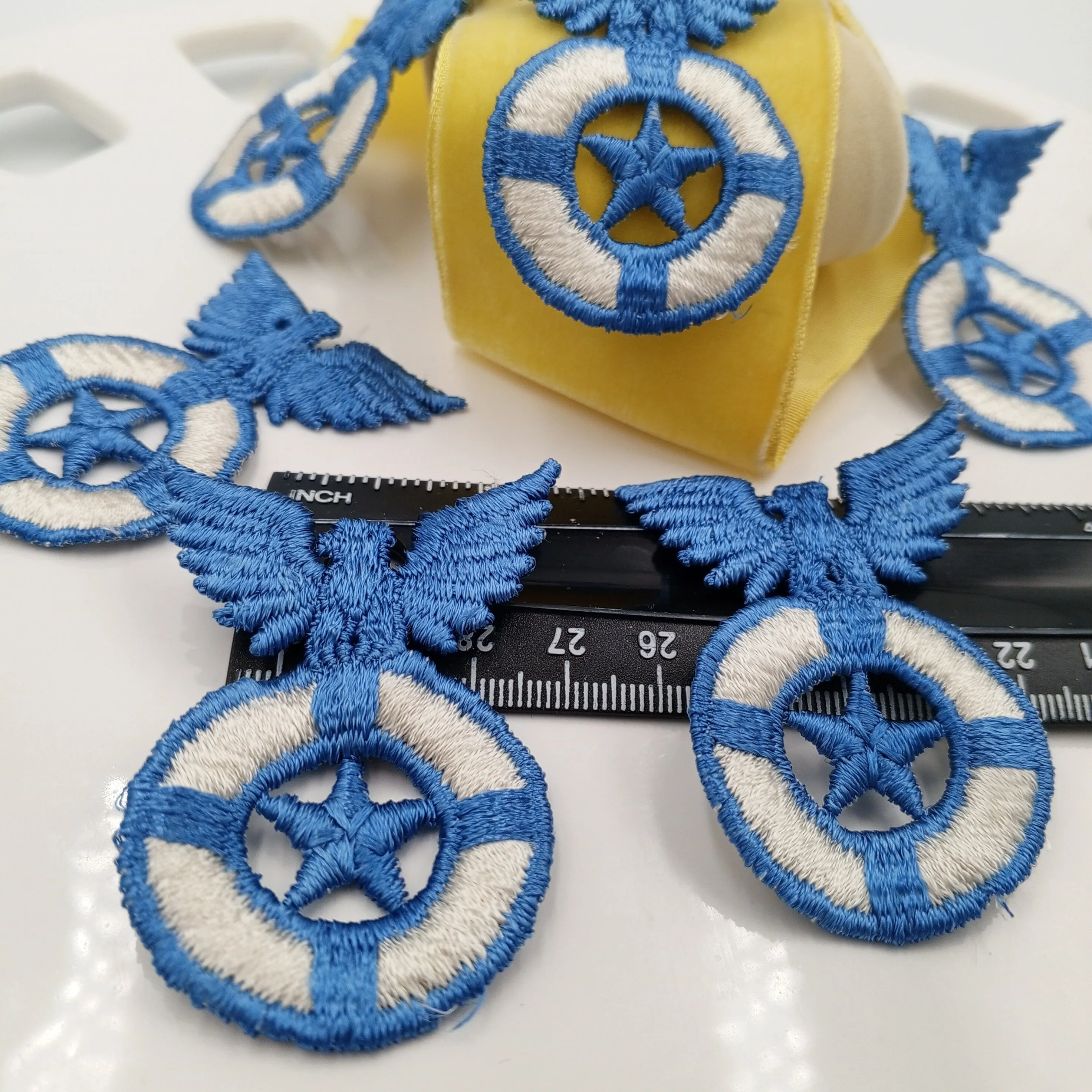 Classic Blue Eagle Vintage White Embroidered Applique Liberty Emblem Lifesaver Star Heraldic Uniform Patches Sewing Embellishments