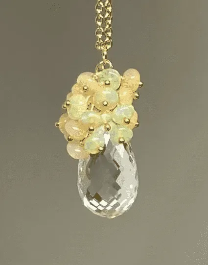 Clear Crystal Quartz Opal Cluster Pendant Necklace