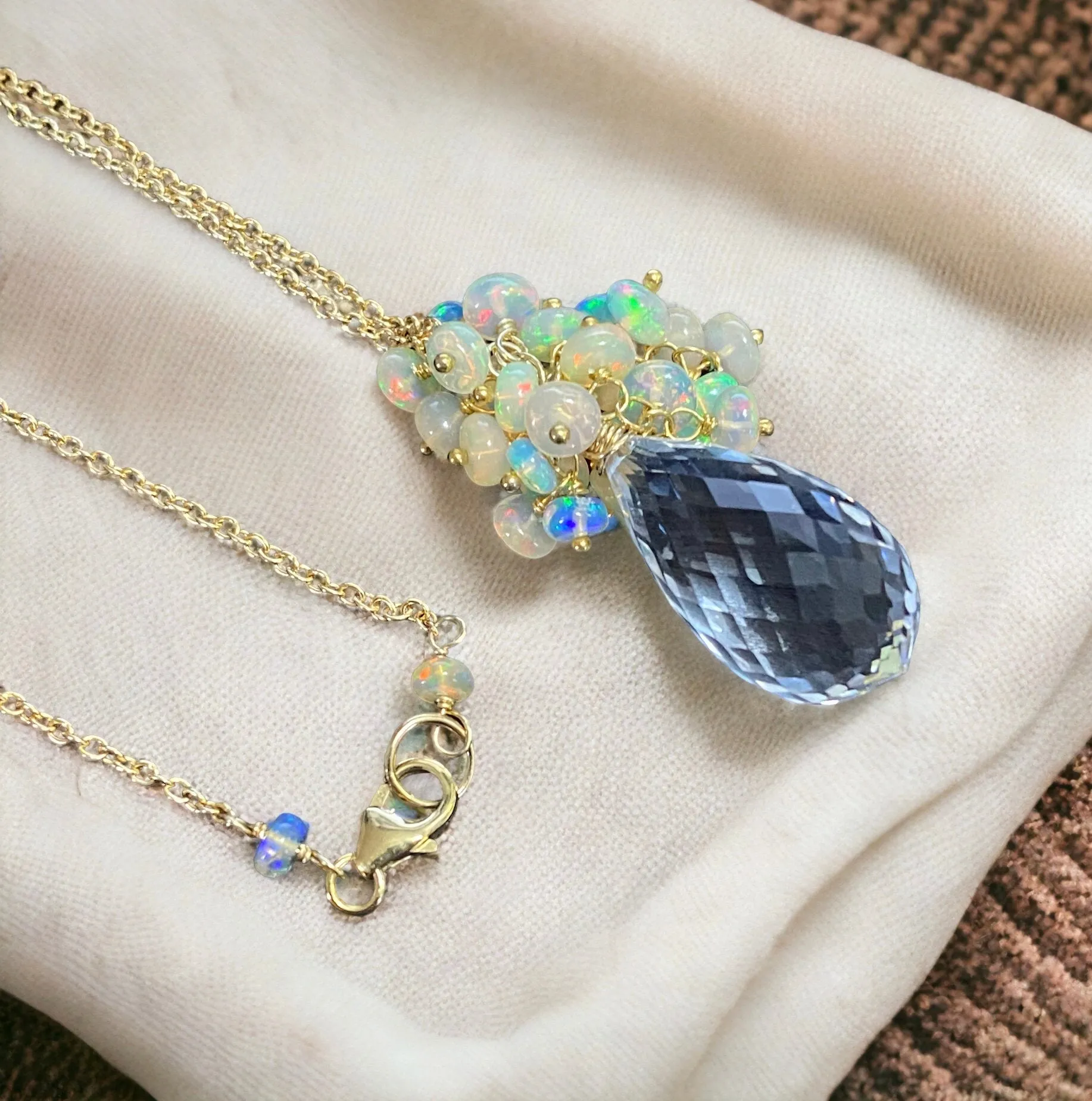 Clear Crystal Quartz Opal Cluster Pendant Necklace