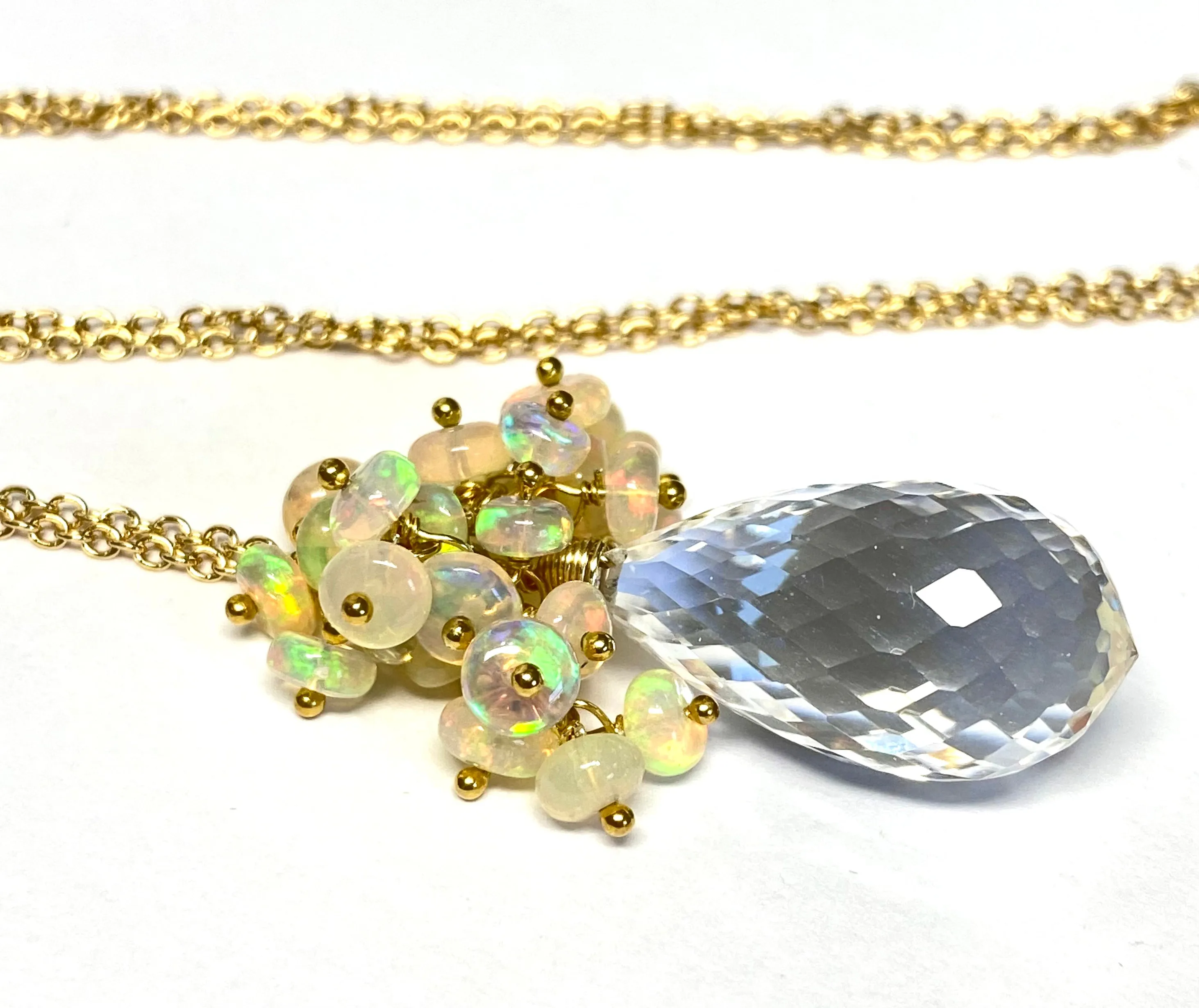 Clear Crystal Quartz Opal Cluster Pendant Necklace