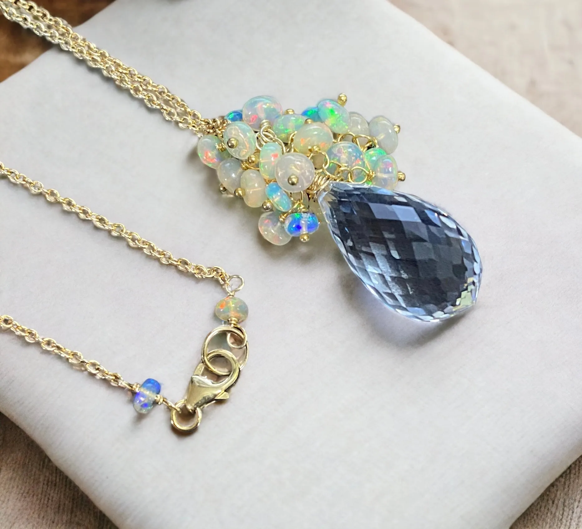 Clear Crystal Quartz Opal Cluster Pendant Necklace
