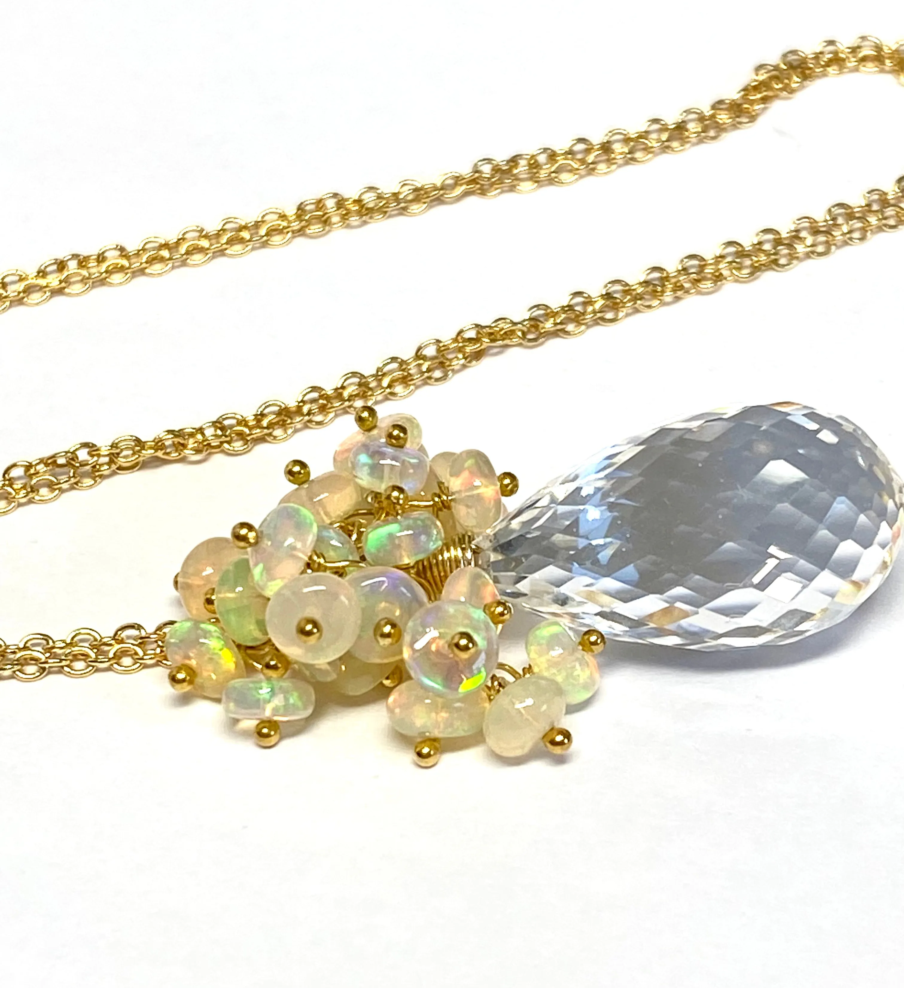 Clear Crystal Quartz Opal Cluster Pendant Necklace