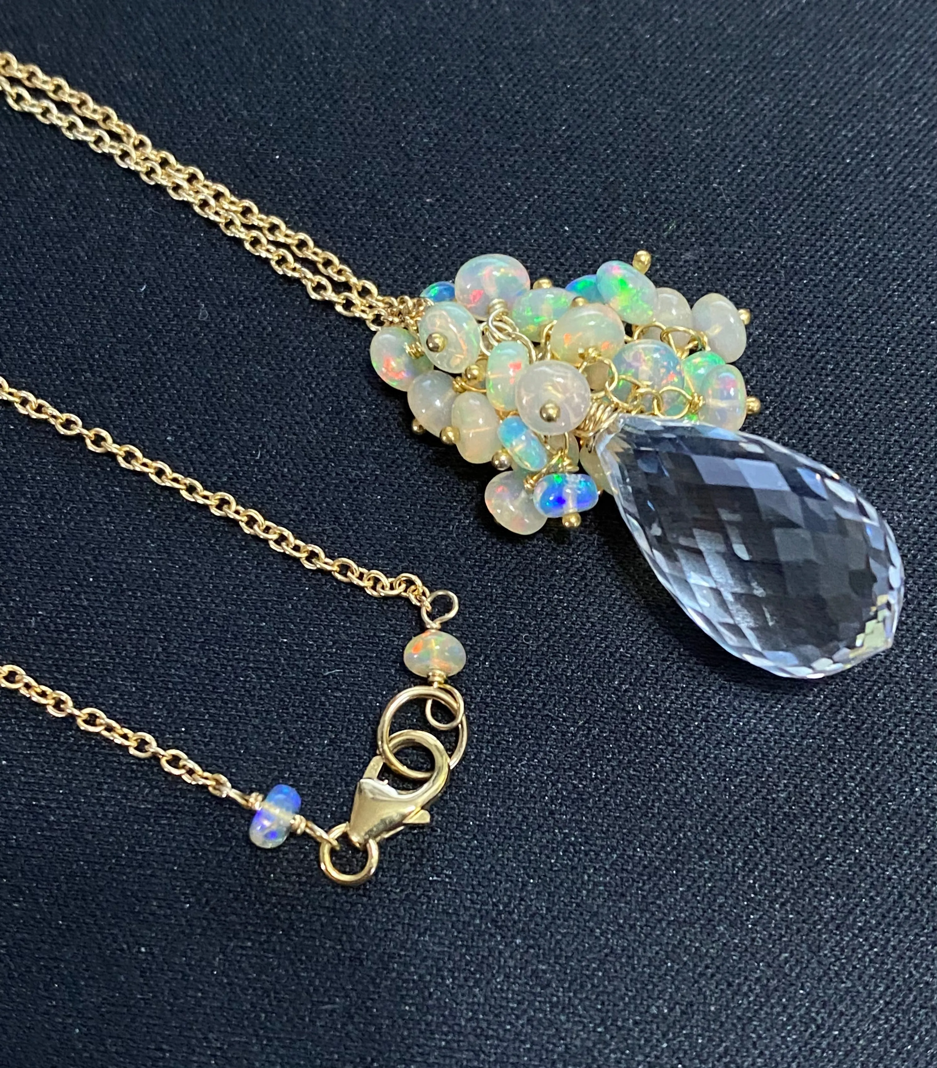 Clear Crystal Quartz Opal Cluster Pendant Necklace