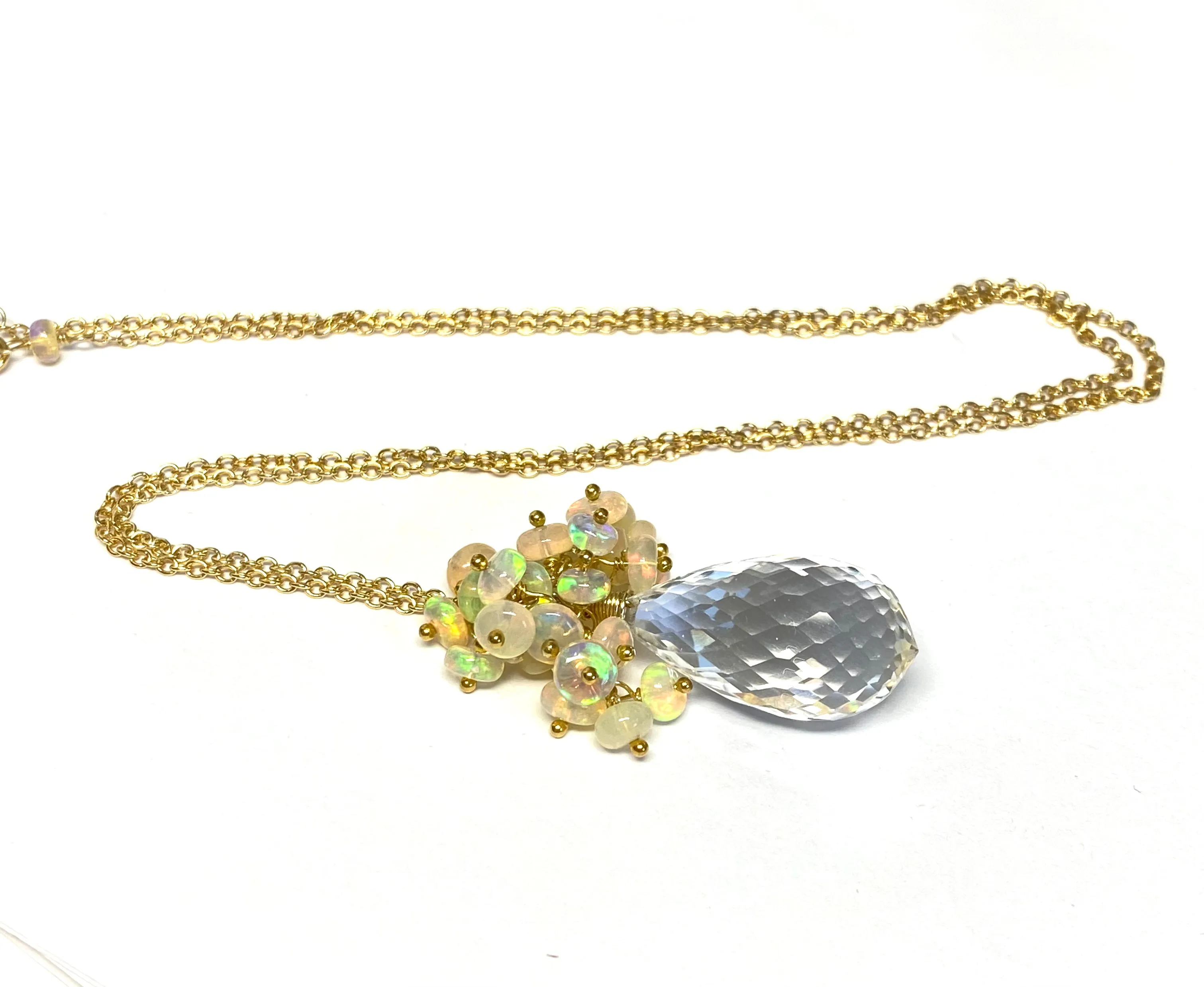 Clear Crystal Quartz Opal Cluster Pendant Necklace