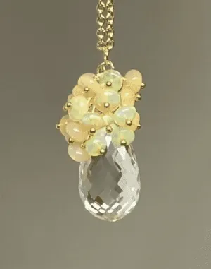 Clear Crystal Quartz Opal Cluster Pendant Necklace