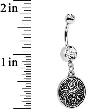 Clear Gem Floral Fantasy Yin Yang Disc Dangle Belly Ring