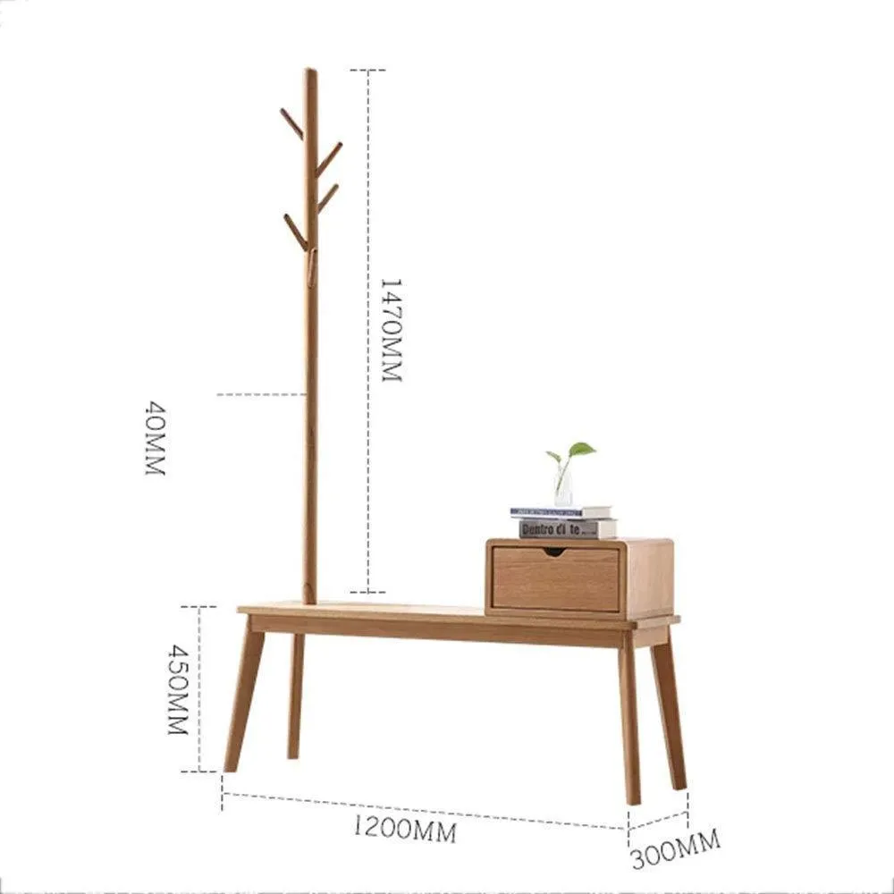 Coat Racks Wooden with Shoe Rack, Freestanding Hanger Rack with 6 Hooks and Drawers, 120 30 192cm