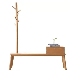 Coat Racks Wooden with Shoe Rack, Freestanding Hanger Rack with 6 Hooks and Drawers, 120 30 192cm