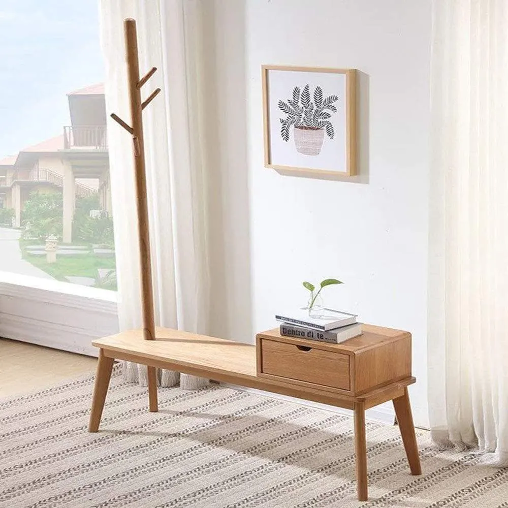 Coat Racks Wooden with Shoe Rack, Freestanding Hanger Rack with 6 Hooks and Drawers, 120 30 192cm