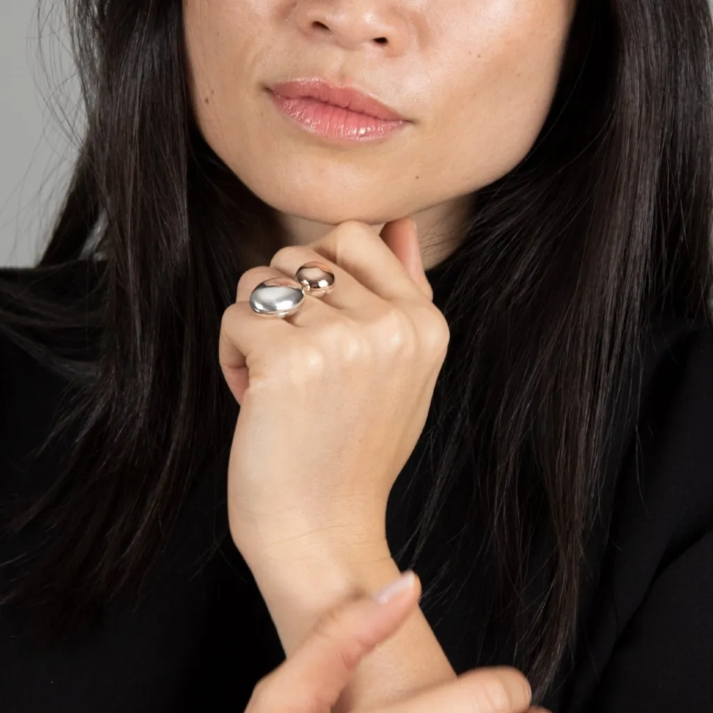 COCOON DOUBLE OVAL Ring: gold and sterling silver