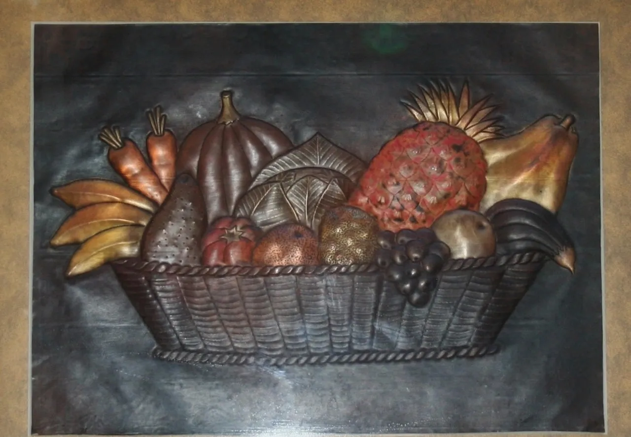 Copper Art Still Life Relief in Shadow Box Frame in Custom Handcrafted Wood