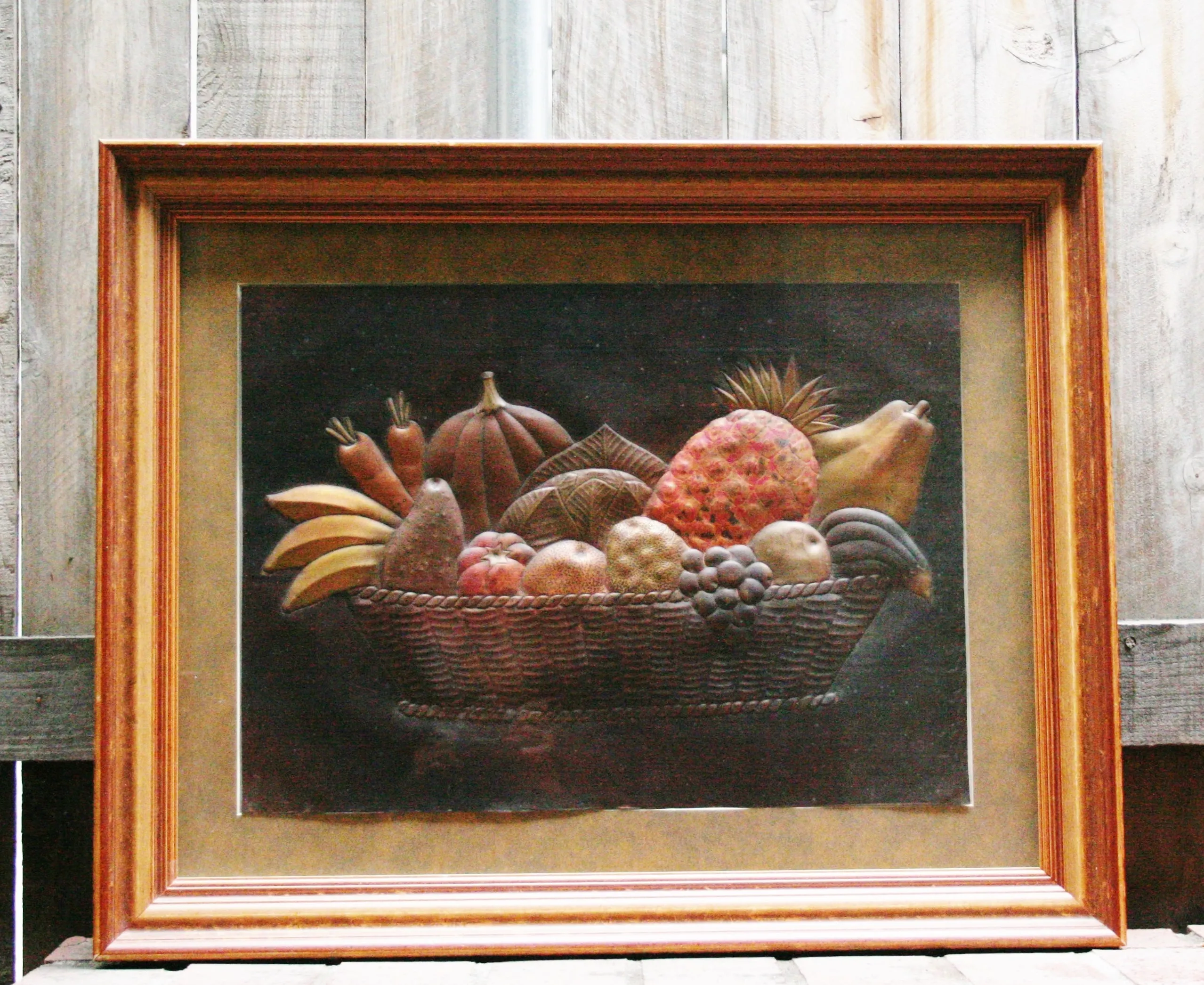 Copper Art Still Life Relief in Shadow Box Frame in Custom Handcrafted Wood