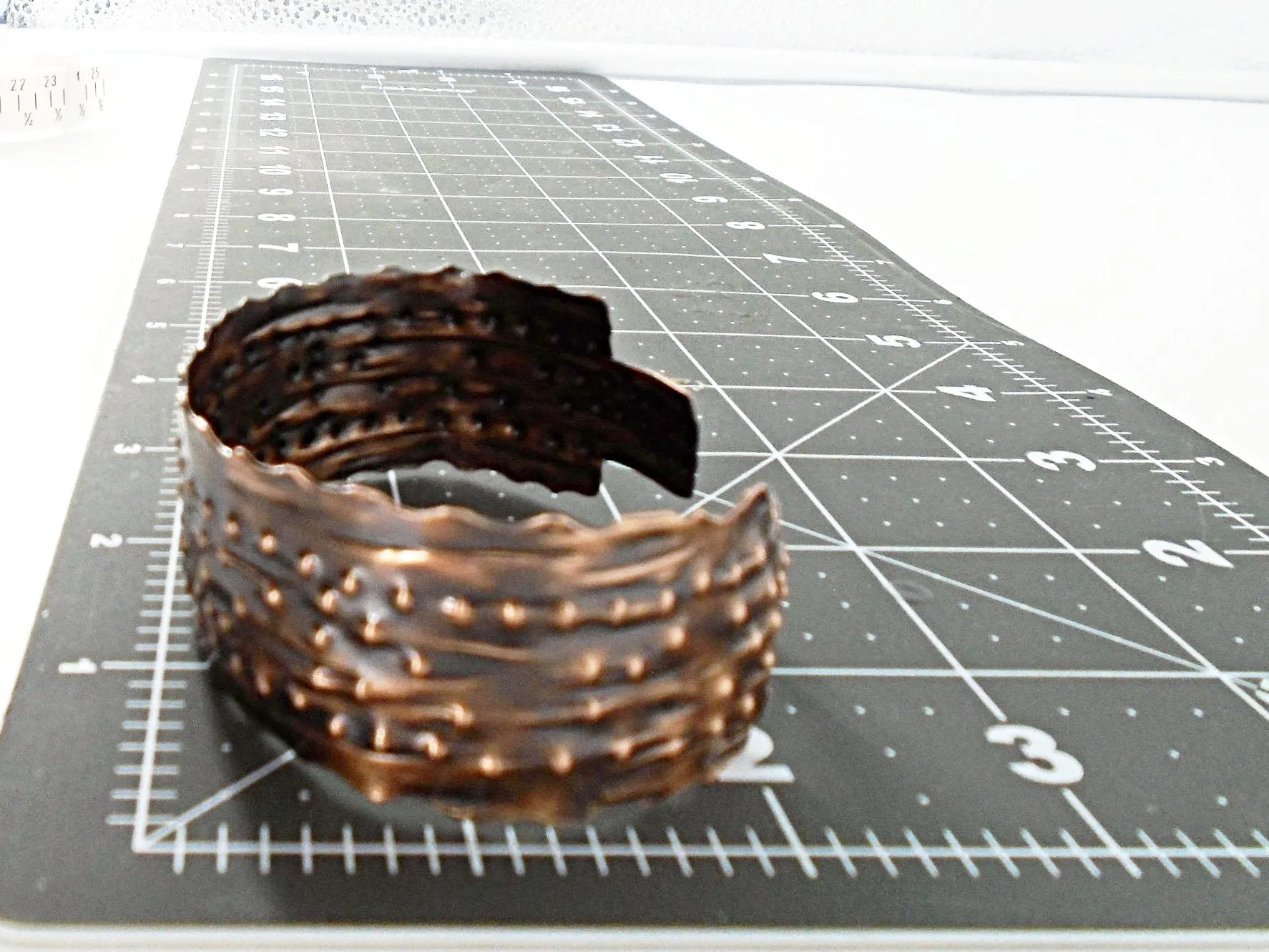 Copper  Handmade Boho Bracelet Cuff Tarnished And Stamp Design