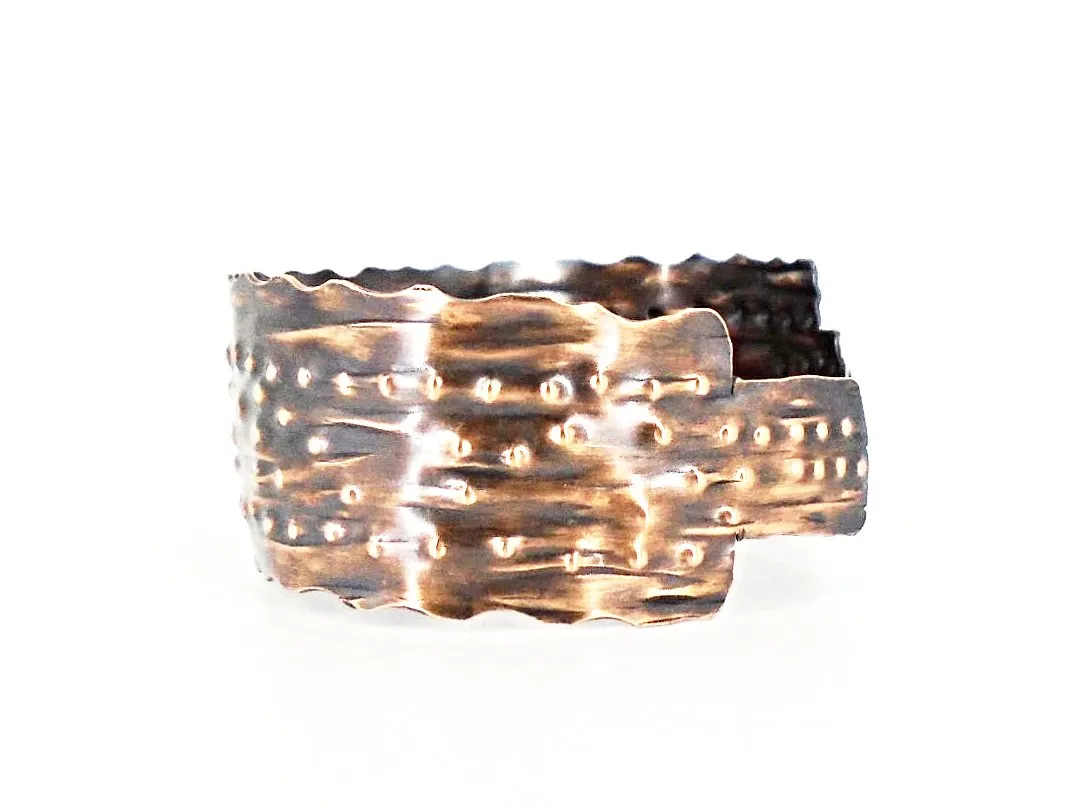 Copper  Handmade Boho Bracelet Cuff Tarnished And Stamp Design