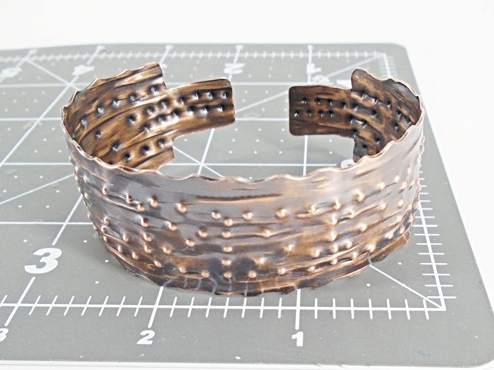 Copper  Handmade Boho Bracelet Cuff Tarnished And Stamp Design