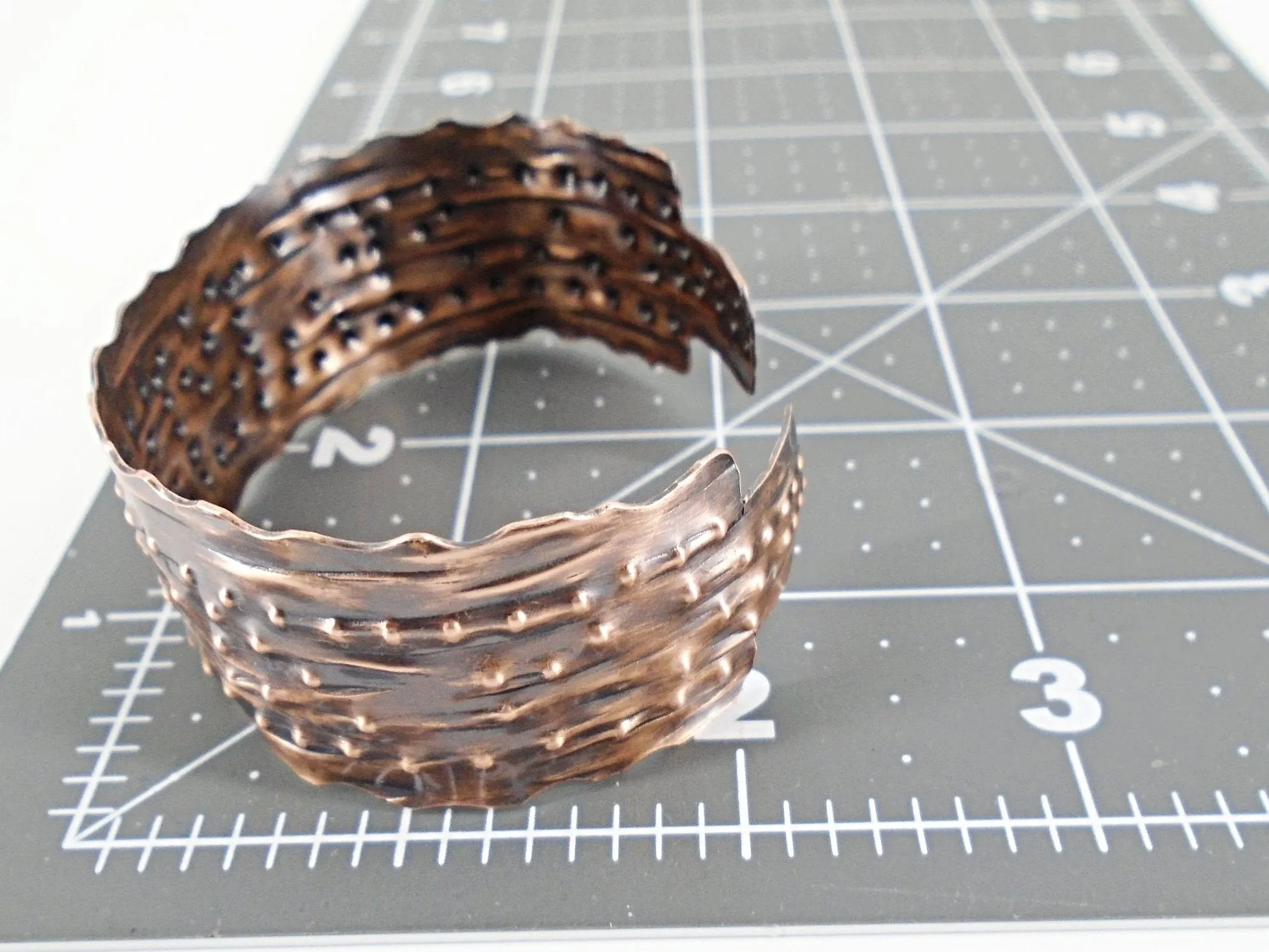 Copper  Handmade Boho Bracelet Cuff Tarnished And Stamp Design
