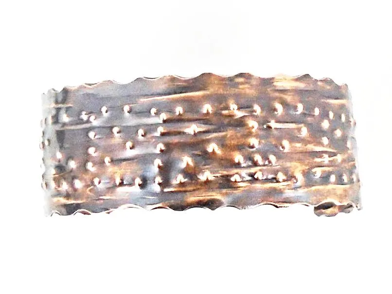 Copper  Handmade Boho Bracelet Cuff Tarnished And Stamp Design