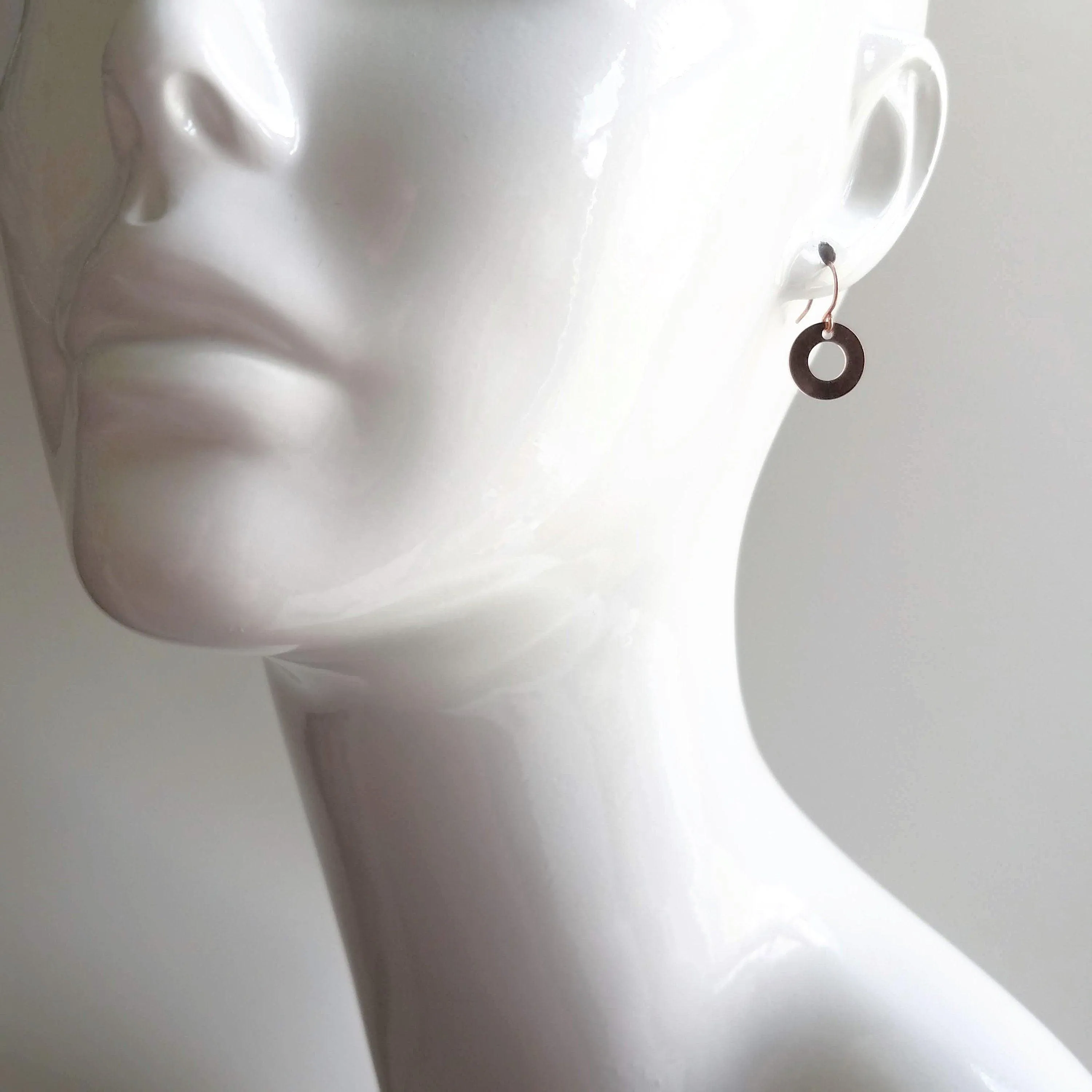 Copper Washer Earrings, donut earring, copper circle earring, small round copper earring, rose gold circle earring simple copper flat copper