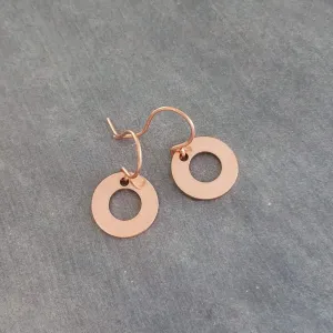 Copper Washer Earrings, donut earring, copper circle earring, small round copper earring, rose gold circle earring simple copper flat copper